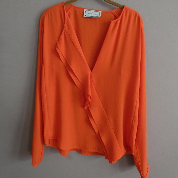 By Malene Birger 34 Orange Vibha Ruffle Crepe Blouse Long Sleeve - Picture 1 of 8